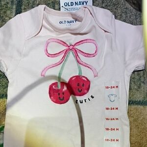 Old Navy Light Pink Baby Onesie with Cherry Design